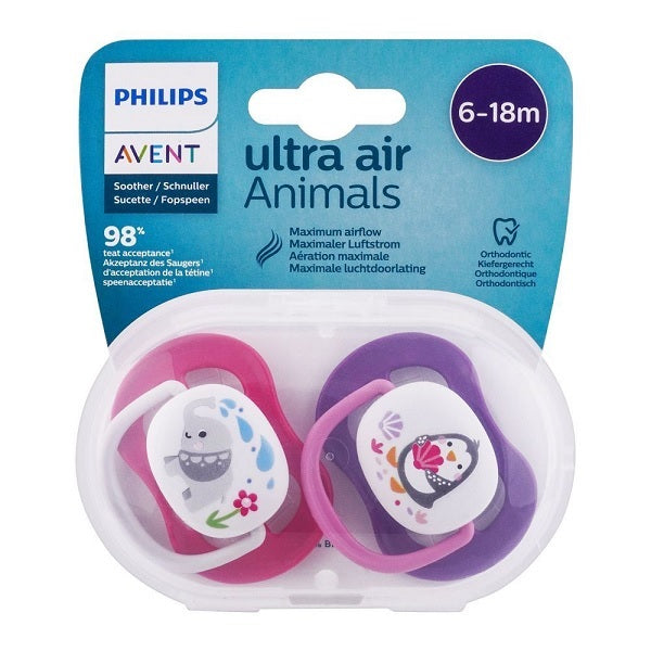 Philips Avent Ultra Air Pacifier 6-18M Girls Elephant/Penguin