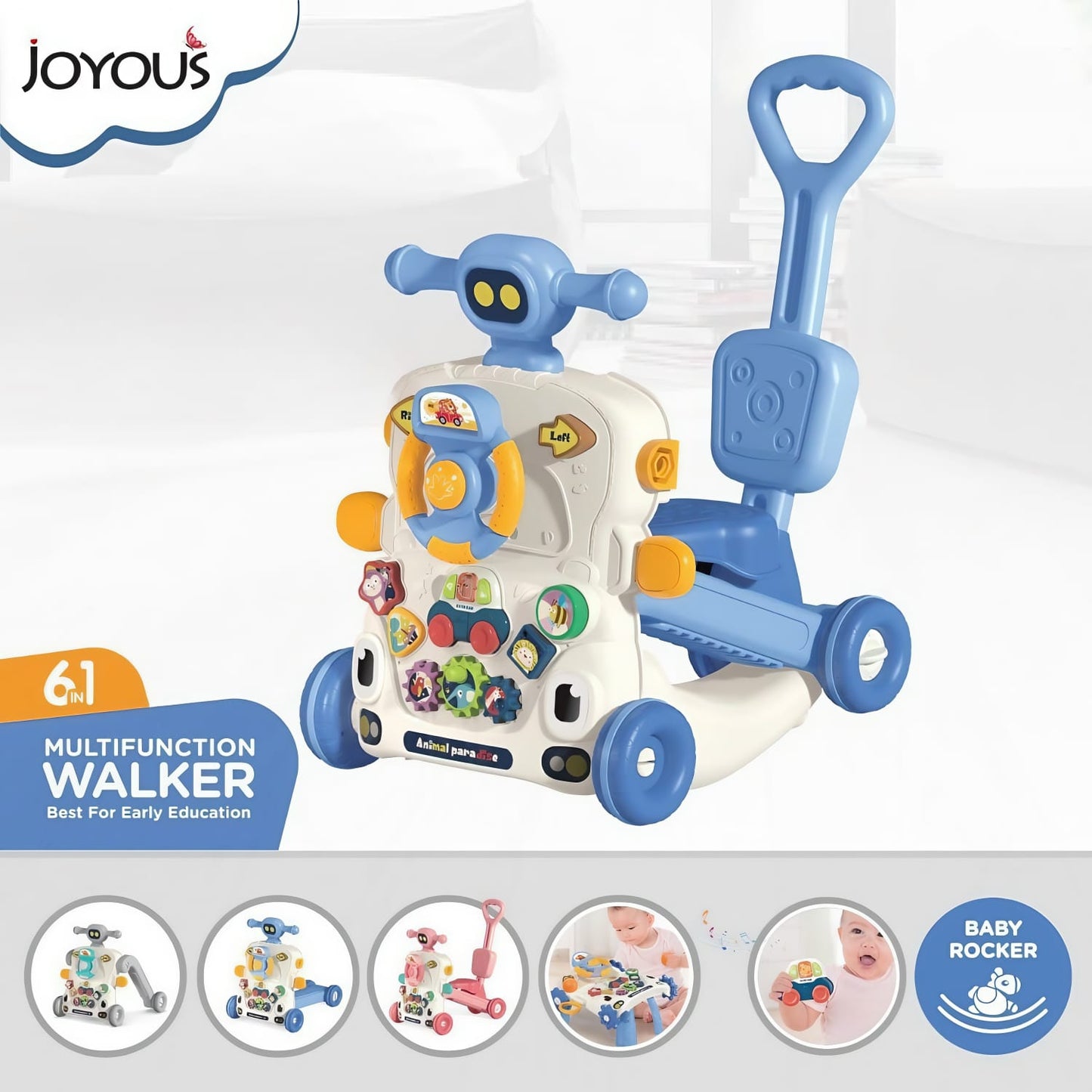 Joyous 6 in 1 Multifunctional Activity Walker Blue