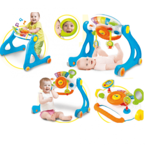 "• Brand: Winfun • Material: Plastic • Includes horn, gear stick, ignition key, turning wheel and baby safe mirror • 5 note piano keyboard with flashing lights for fun animal sounds and melodies • Detachable legs for easy carry and storage "
