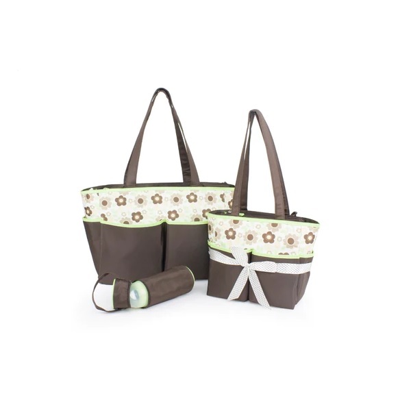 Colorland Mother Bag Set Gray & Green with Flowers