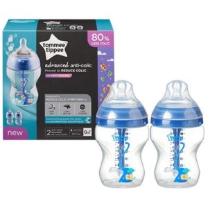 Tommee Tippee Advanced Anti Colic Decorated Feeding 2 Bottles 0m+ 260ml Blue