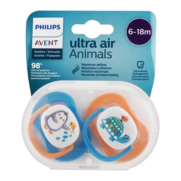 Philips Avent Ultra Air Pacifier 6-18M Boys Penguin/Turtle